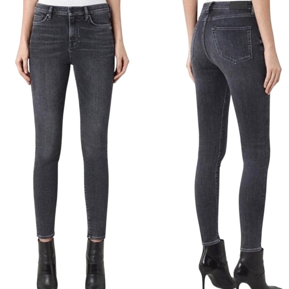 AllSaints Cigarette Skinny Jeans Charcoal Grey Distressed Button Fly SIZE 28